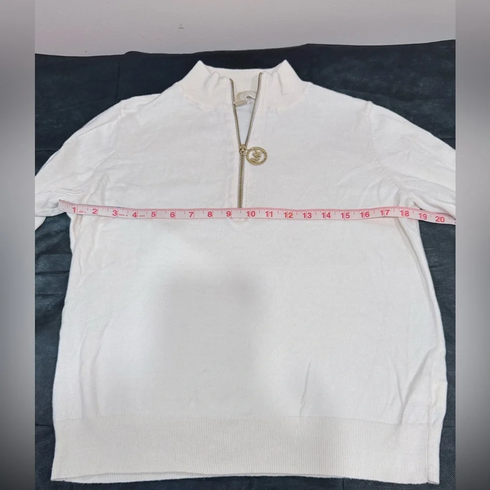 🔥Michael Kors White Half-Zip Pullover Sweater with Logo Pull Size M EC🔥